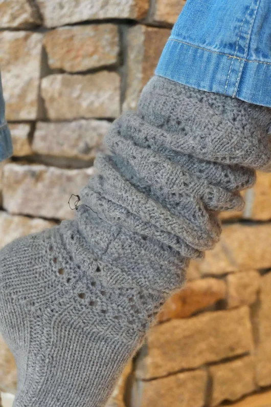 Pointelle Knit Slouch Socks Grey /30=